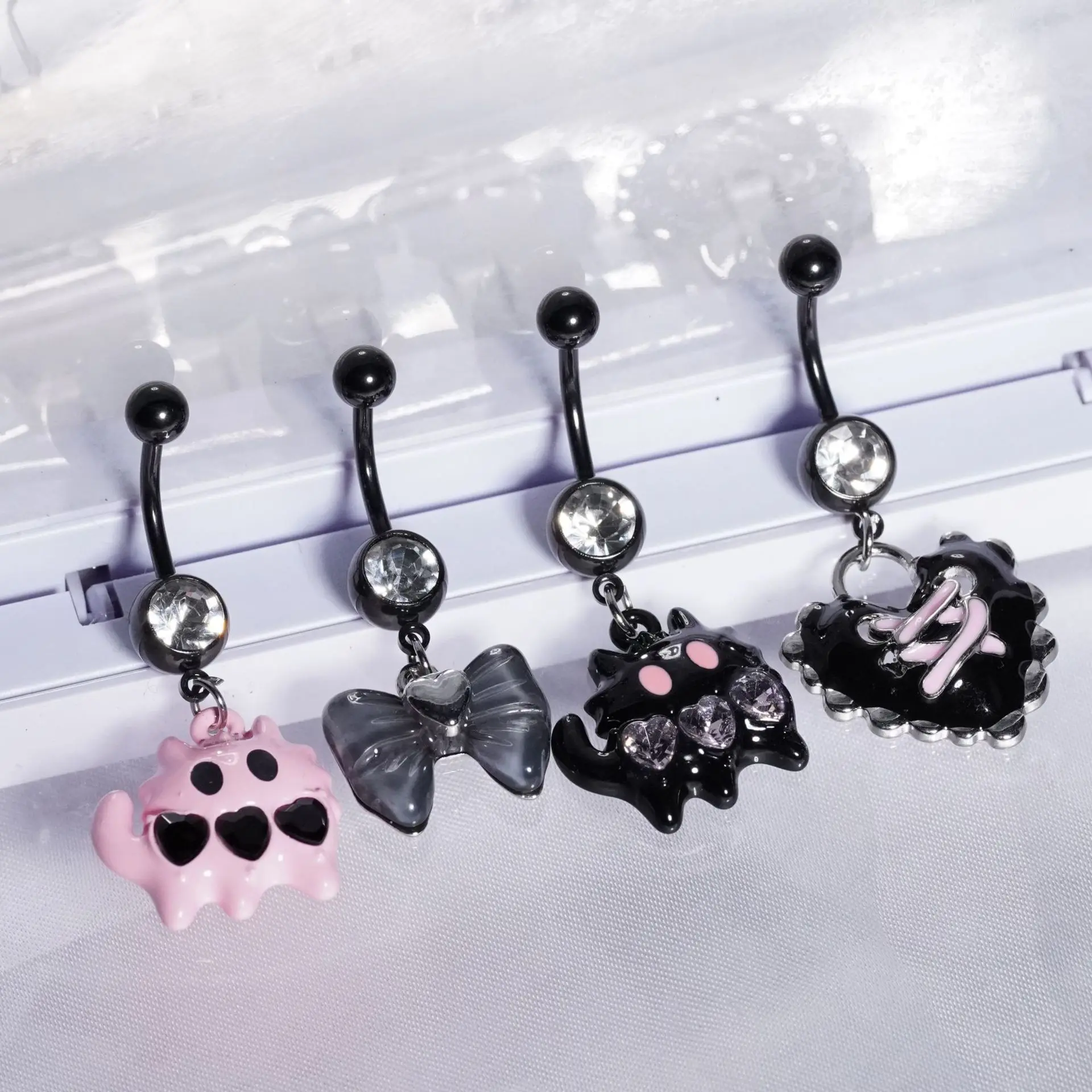 Punk Cool Girls Cat Belly Button Nail Bow Love Navel Ornament Cartoon Navel Piercing Jewelry Ombligo Rings
