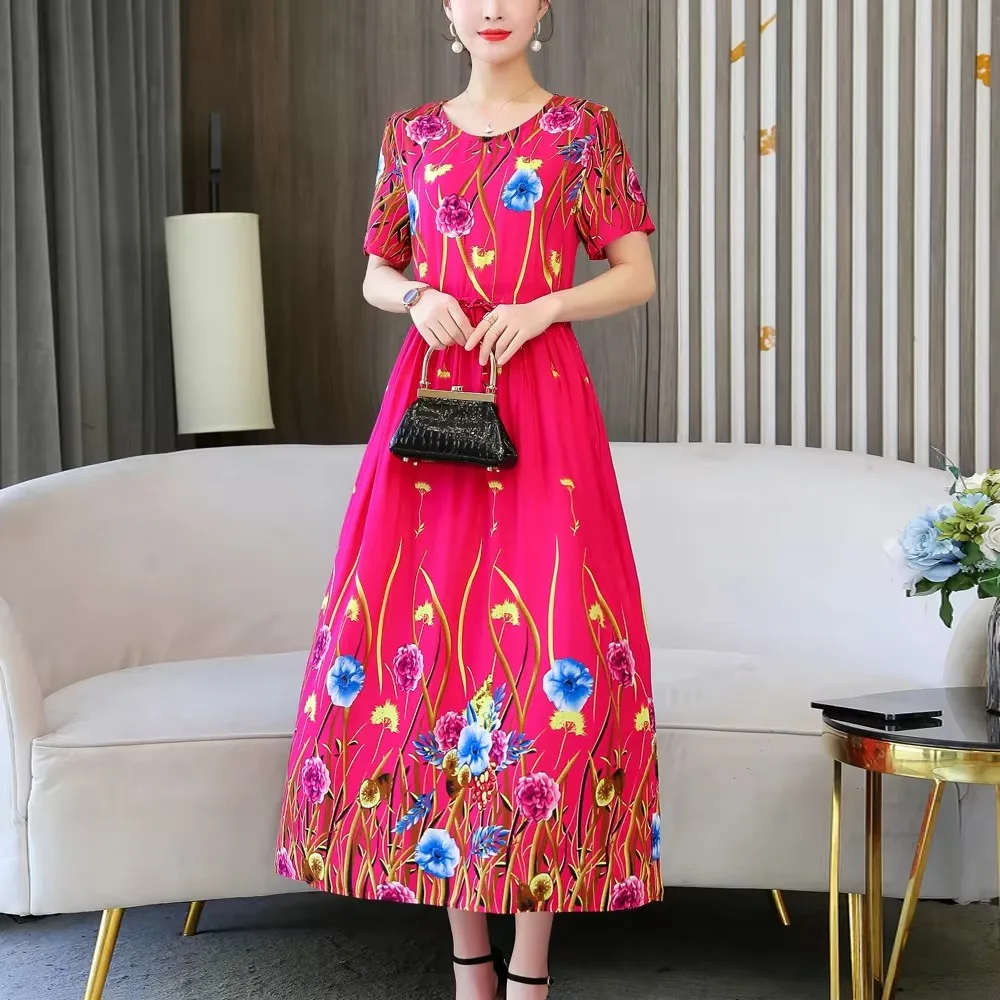 New Hot Casual Fashion Summer Dresses For Women 2023 Vintage Elegant Short Sleeve Printing Women Dress O-Neck Women Clothing