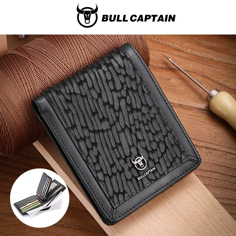 

BULLCAPTAIN Men's Genuine Leather Wallet Business Casual Cash Clip Multifunctional RFID Antimagnetic Multi-Card Slot Coin Purse