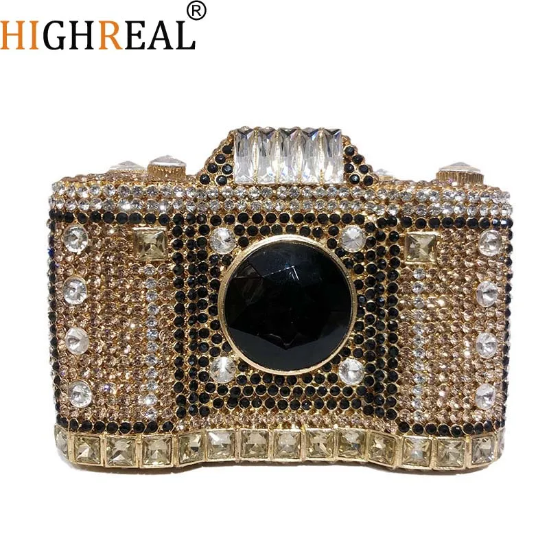 

Camera Shaped Diamond Evening Clutch Bags New Boutique Novelty Metallic Rhinestone Purses And Handbags Bridal Wedding Party