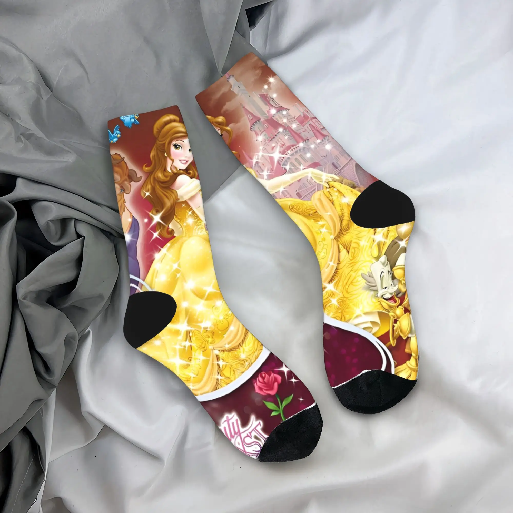 الجمال والوحش جوارب الجدة الجوارب النساء الرجال جودة الجوارب الربيع الجري المطبوعة المضادة للعرق الجوارب هدية