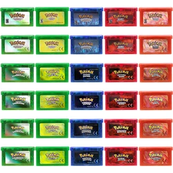 Pokemon GBA Games Cartridge 32-Bit-Videospielkonsolenkarte Emerald Fire Red Leaf Green Ruby Sapphire Glitter Label für Fans Geschenk