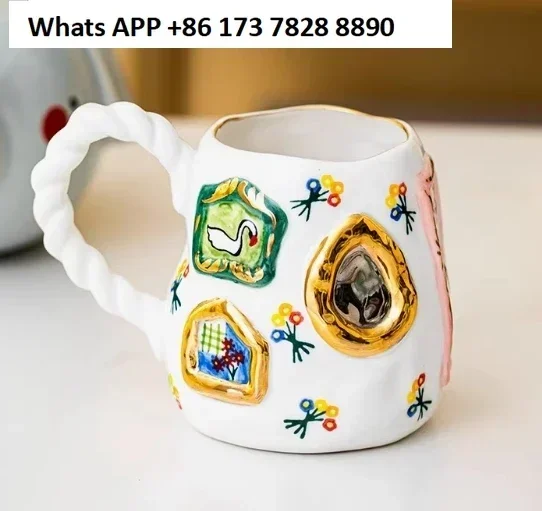 water cup with hanging painting, ceramic mug, design, coffee mug, water cup, creative personality gift