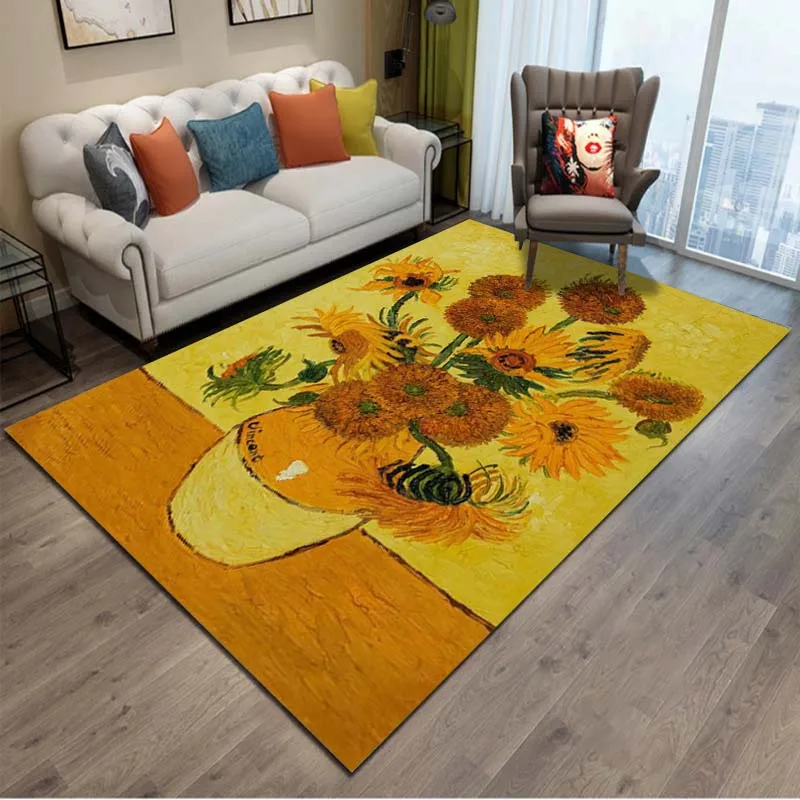 

15 Sizes Vintage Van Gogh Sunflower Home Decor Floor Mat Starry Night Living Room Carpet Bedroom Rug Sofa Non-slip Floor Mat