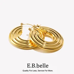 E.B.belle Large Big Textured Concentric Circles Hollow Hoop Earrings Gold Plated Silver Color Stainless Steel Earrings For Party