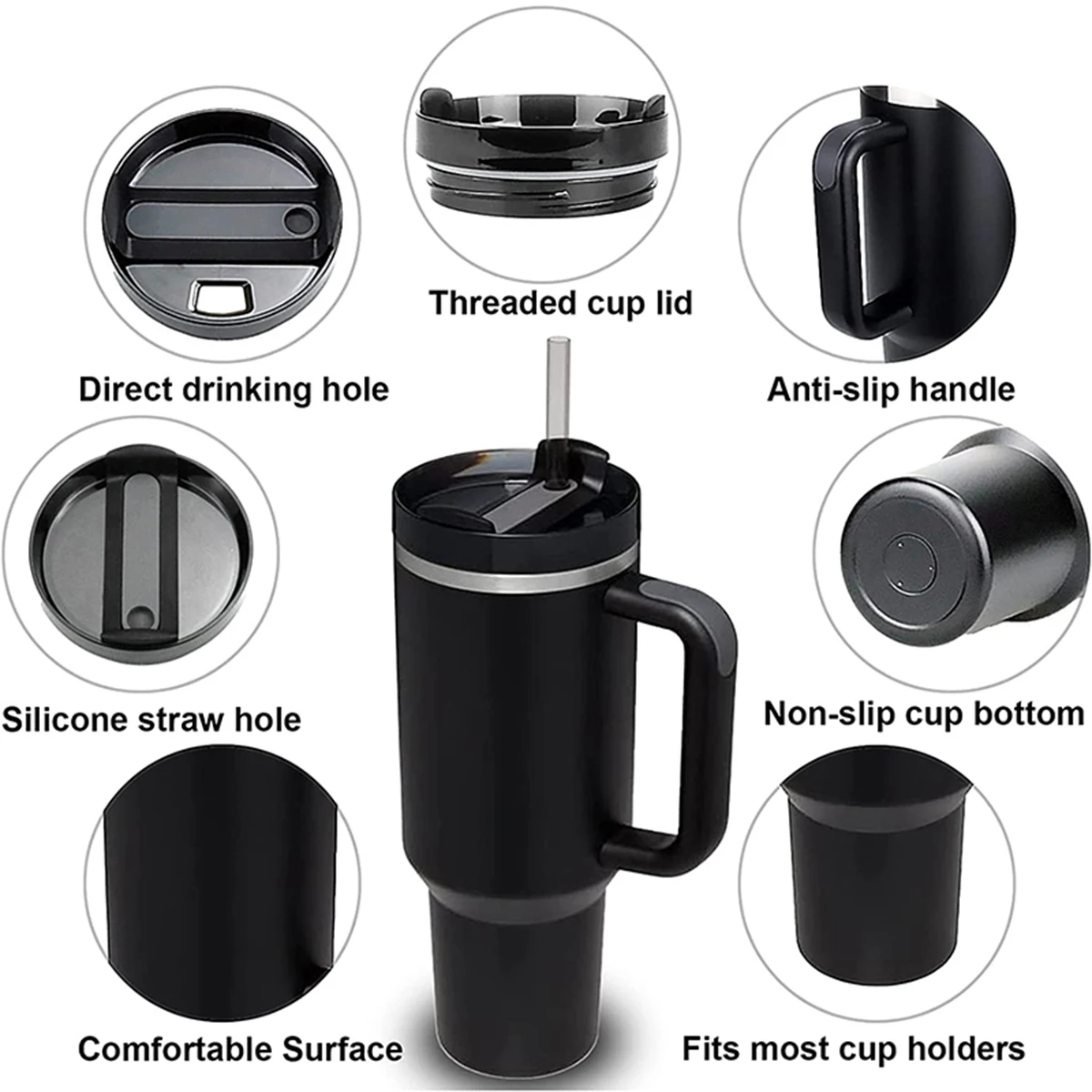 40oz Tumbler Thermos Bottle Stainless Steel Insulation Coffee Cup with Handle and Straw Portable Kettle Travel Car Ice Cup