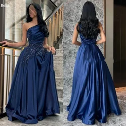 Bella Customized Blue Slanted Shoulders Sequins robes de soirée Floor-Length Taffeta Party Dresses Sleeveless Prom Dress 2024