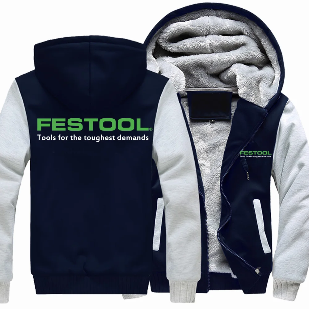 New Winter Men Fashion Festool Tools Logo Hoodies Jacket High Quality Casual Wool Liner Fleece Sweatshirts Male Hoody Coat