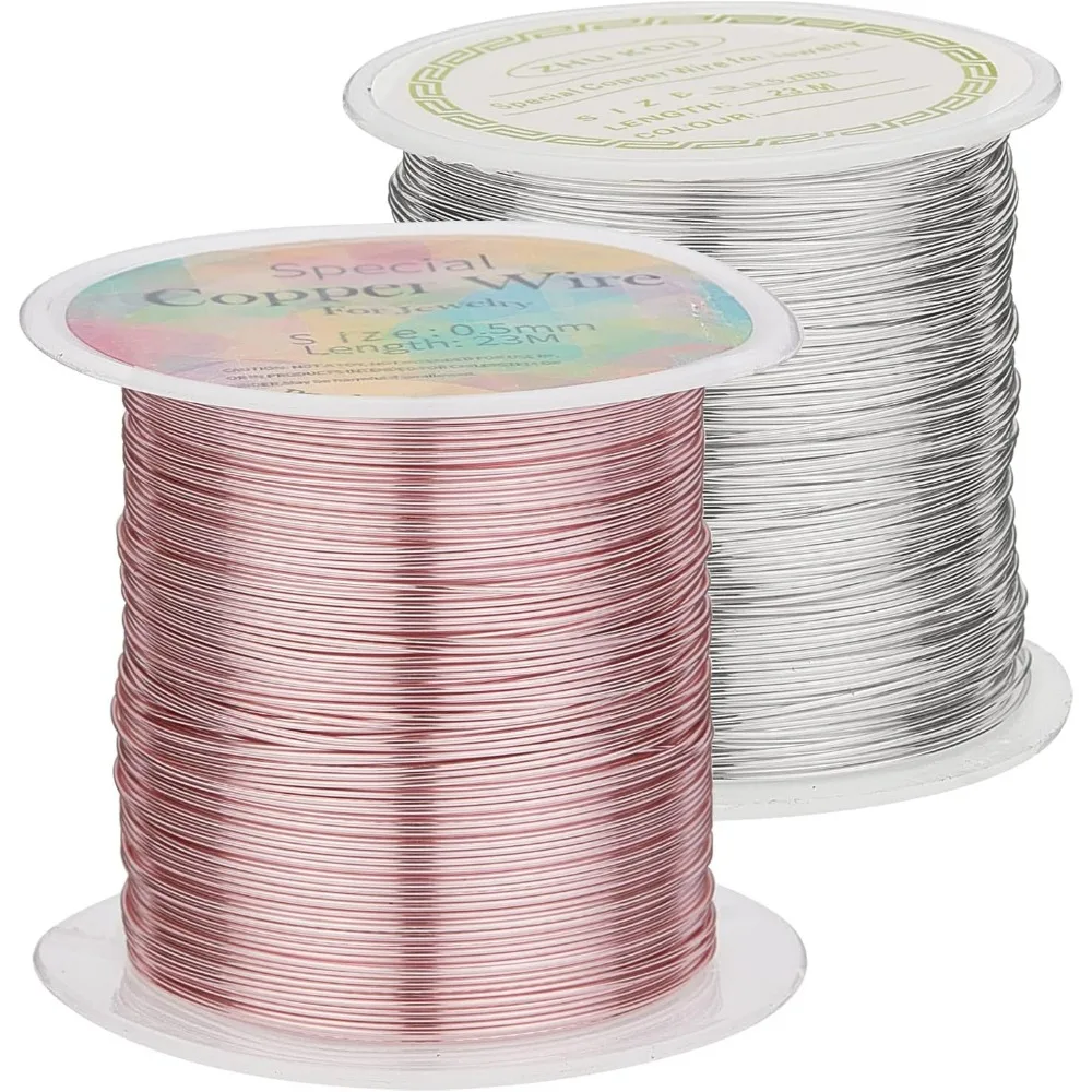 24 Gauge Jewelry Wire, 2 Rolls x 75 Feet Craft Wire Tarnish Resistant Copper Beading Wire Bailing Sculpting