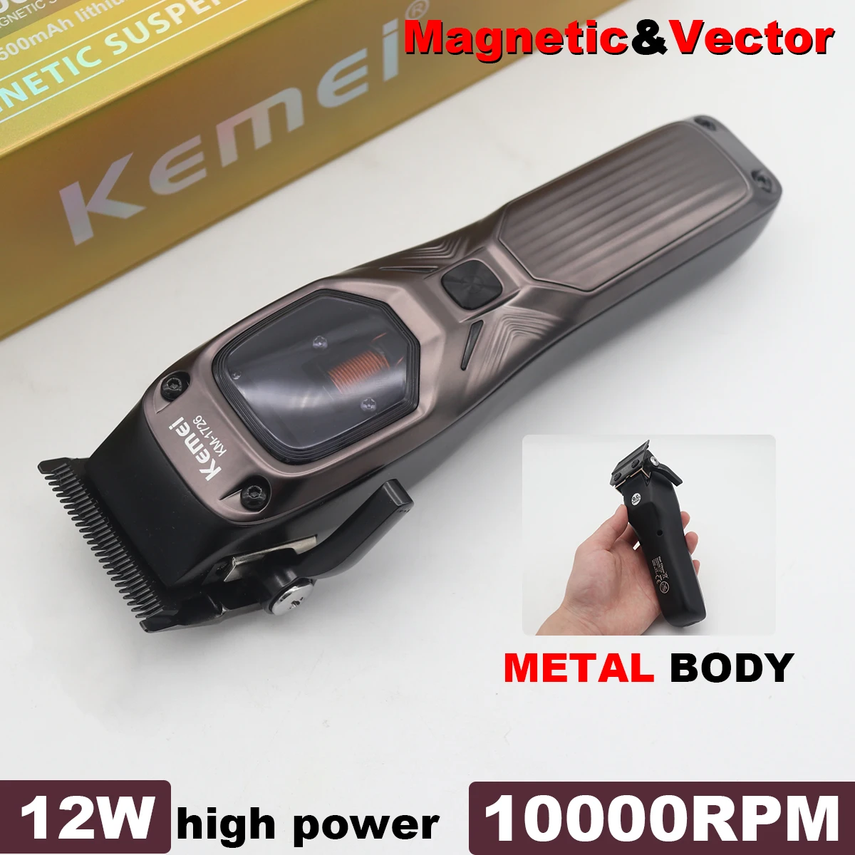 

KEMEI KM-1726 Professional Hair Clipper for Men with DLC Blade 10000RPM Magnetic Vector Motor Men's Haircut Machine Barber Shop