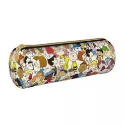 Peanuts personaggi comici astuccio in pelle Snoopy Charlie Brown Linus e Lucy Pen Box Bag per studenti Pencilcase di grande capacità