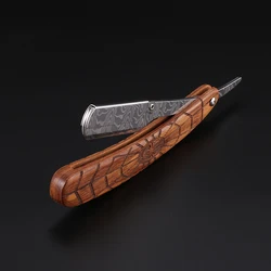 Wooden Trimmer Manual Shaver Professional Straight Edge Stainless Steel Sharp Barber Razor Pattern Carving Handle(without blade)