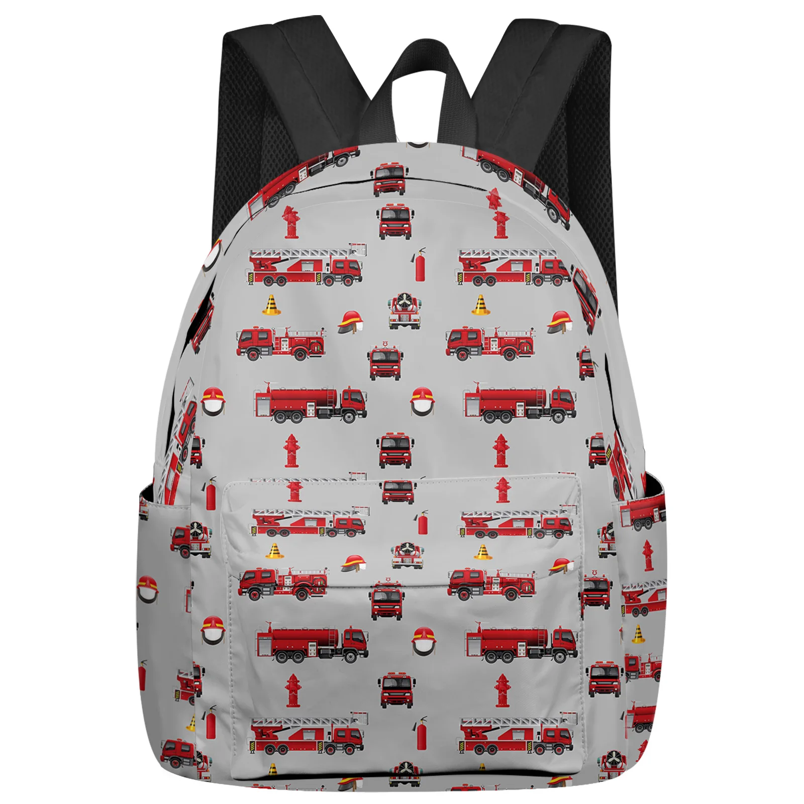 Cartoon Fire Truck Gray Women Man Backpacks Waterproof Travel School Backpack For Student Boys Girls Laptop Book Pack Mochilas