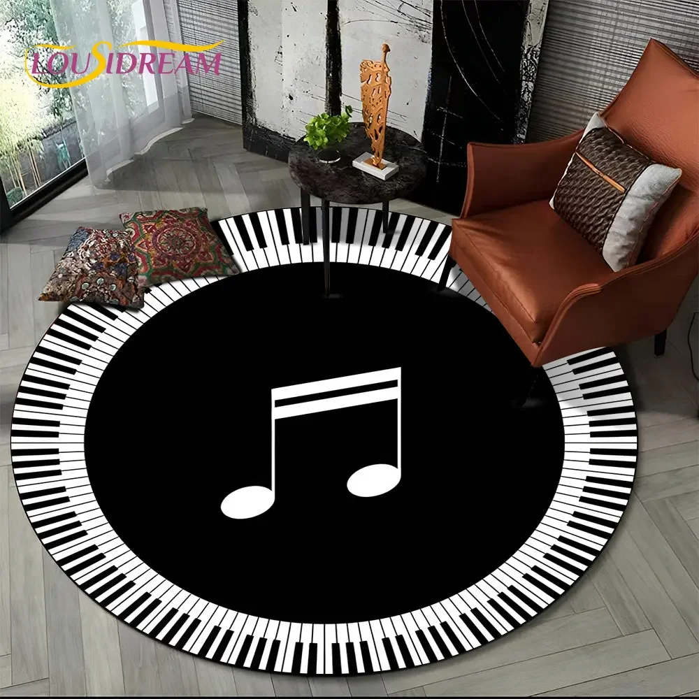 Piano Black White Key Music Symbol Area Rug,Round Carpet Rug for Living Room Bedroom Sofa Foot Pad Decor Non-slip Floor Mat Gift