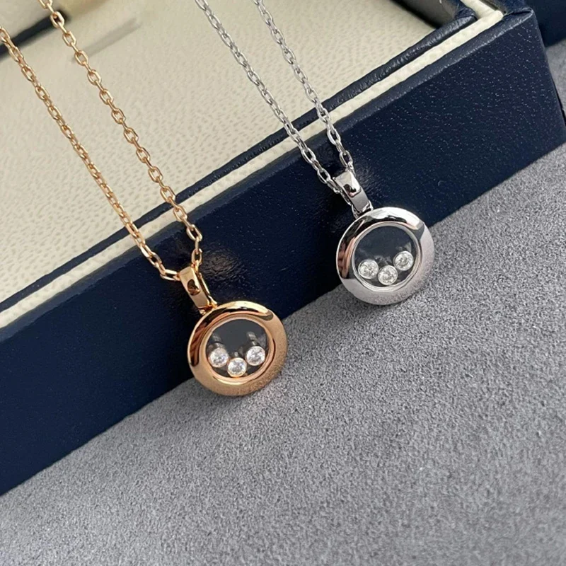 High-Quality Gold Plated Sliding 3 Zirconia Transparent Pendant Necklace for Women Luxury Jewelry Gifts