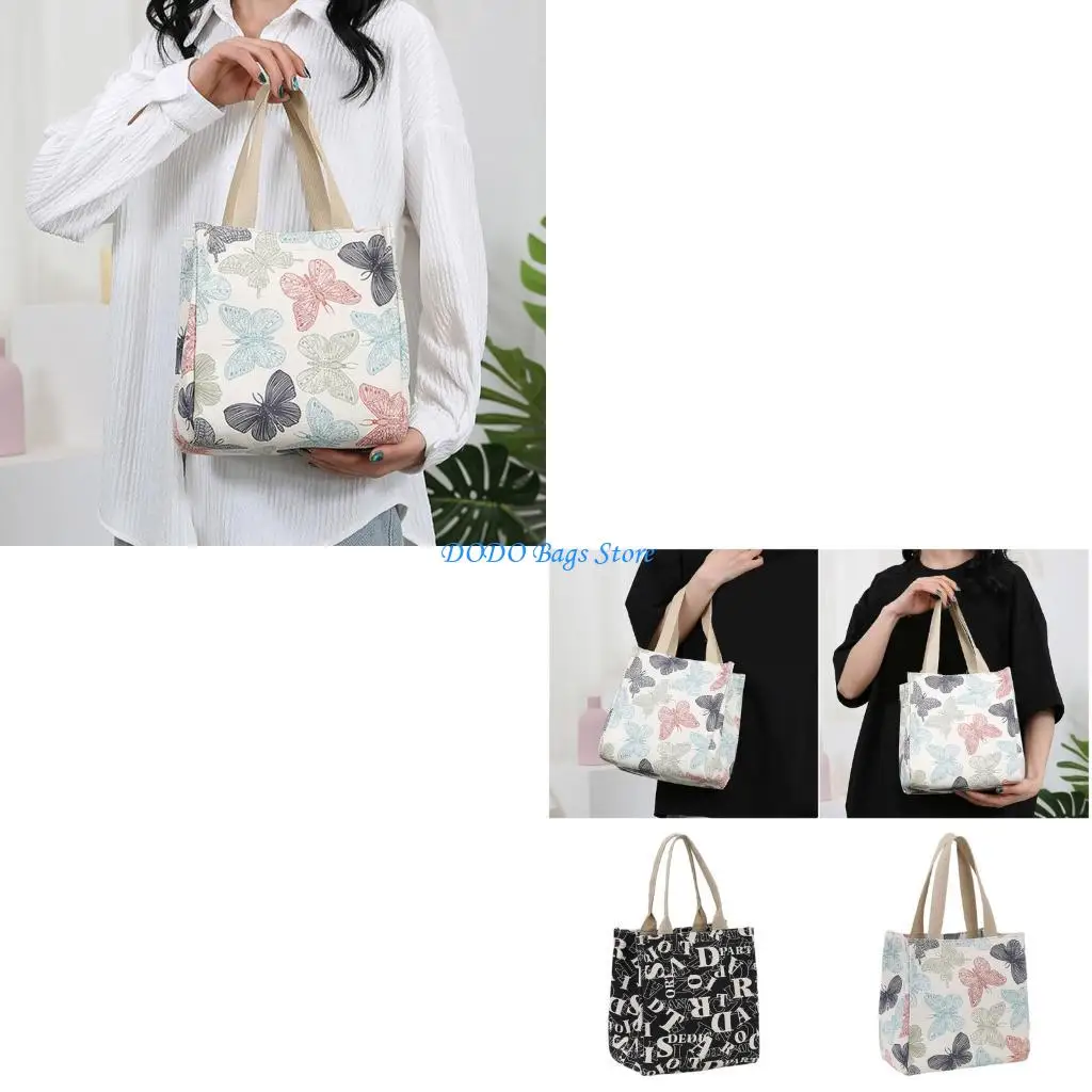 

Canvas Toted Bag Reusable Grocery Shopping Cloth Bag Lunch Box with Inner Pockets Valentines Day Gift Women's Lunch Bag