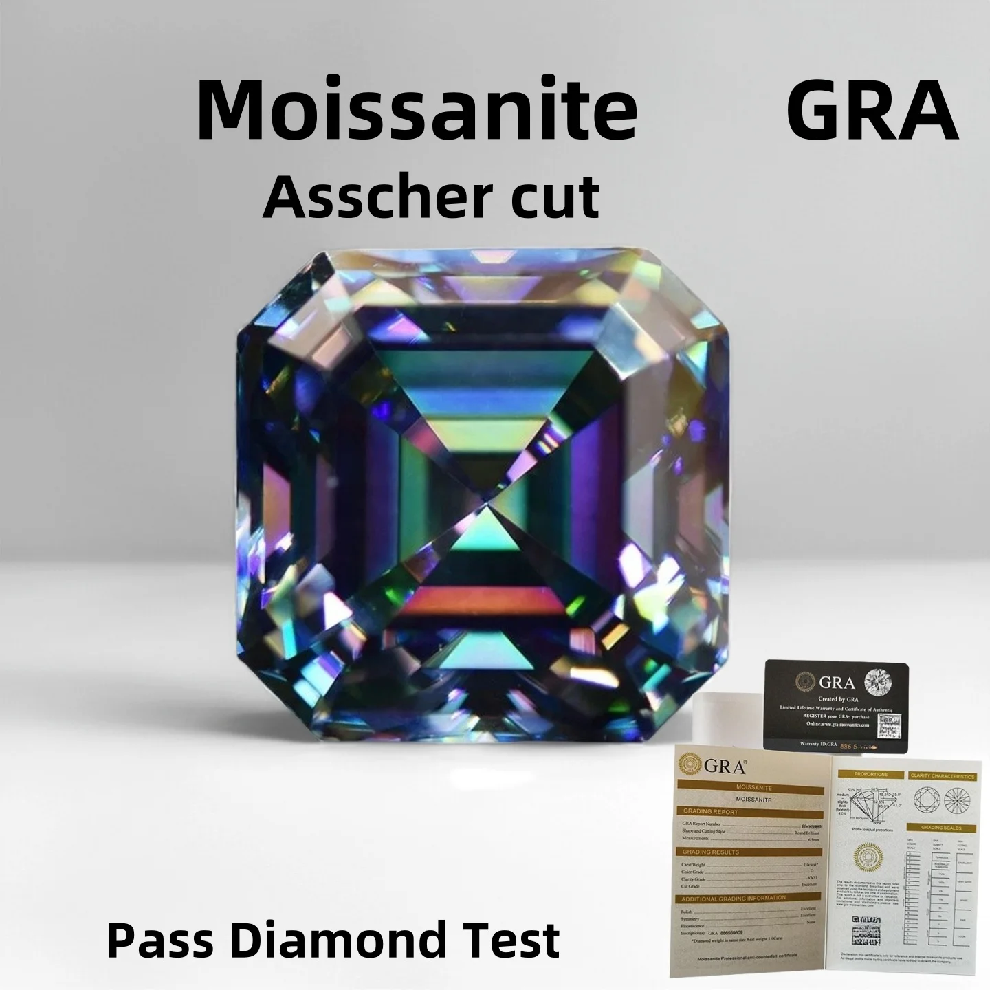 Moissanite Stone Asscher Cut Rainbow Green Pass Diamonds Tester Gems Charm for Top Advanced Jewelry Make with GRA Certificate