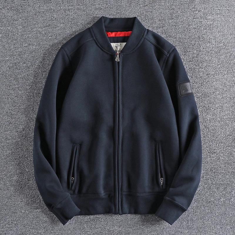 

Slim Fit Men's Baseball Collar Jacket Autumn Winter Fashionable American Style Outerwear Flight Coat Long Sleeve Zipper Closure