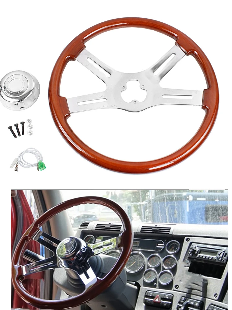 Car Modification Fittings Truck Solid Wood Steering Wheel 18-Inch 455mm3 Hole Vintage Nanmu Steering Wheel