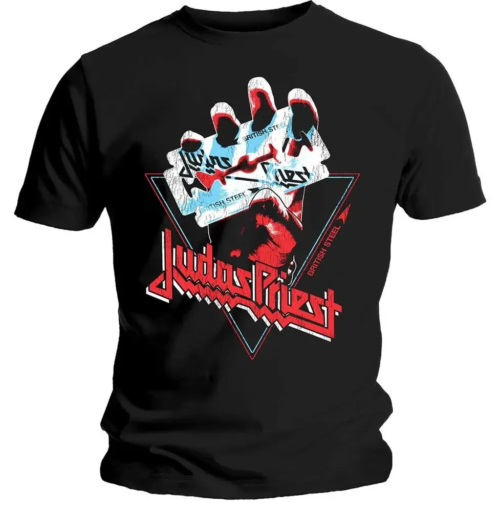 Judas Priest British Steel Hand Triangle    Anime pattern for both men and women High quality cotton Short Sleeves