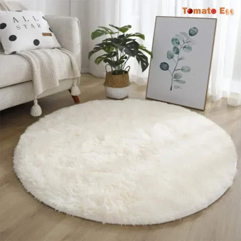 Soft Plush Round Rug Artificial Sheepskin Long Hair Carpet Soft Round Floor Mat Home Bedroom Living Room Decoration