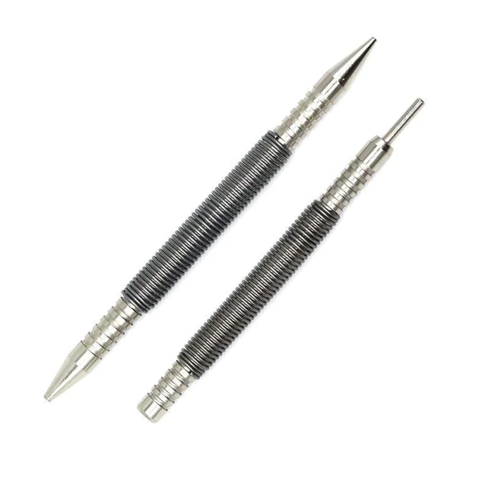 2PCS Spring Nail Center Punch Hammerless Dual Head Setter Spring Loaded High Carbon Steel Nail Punch Door Hinge Pin Remover