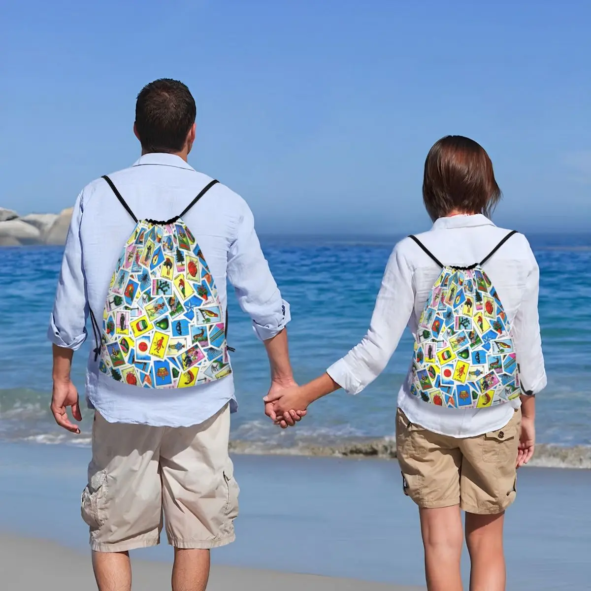 Tas Serut Loteria Card Bingo Meksiko, Tas Lipat Pria Wanita, Tas Olahraga Gym, Tas Ransel Latihan, Tas Penyimpanan