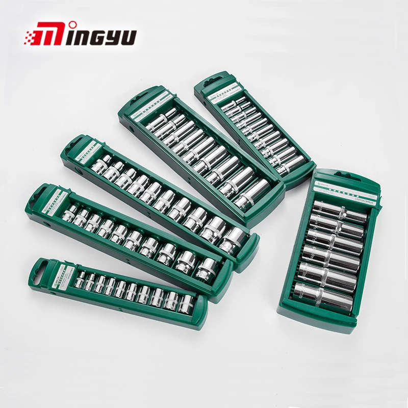 Set of Hex Socket Wrench Head Set For Ratchet 1/4 3/8 1/2 Short Long Sockets Deep Nut Driver Sleeve Spanner End With Holder