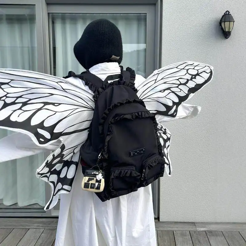 Creative Fashionable Personalized Ruffled Edges Oversized Butterfly Wing Decoration Design, Detachable Backpack For Women Trendy