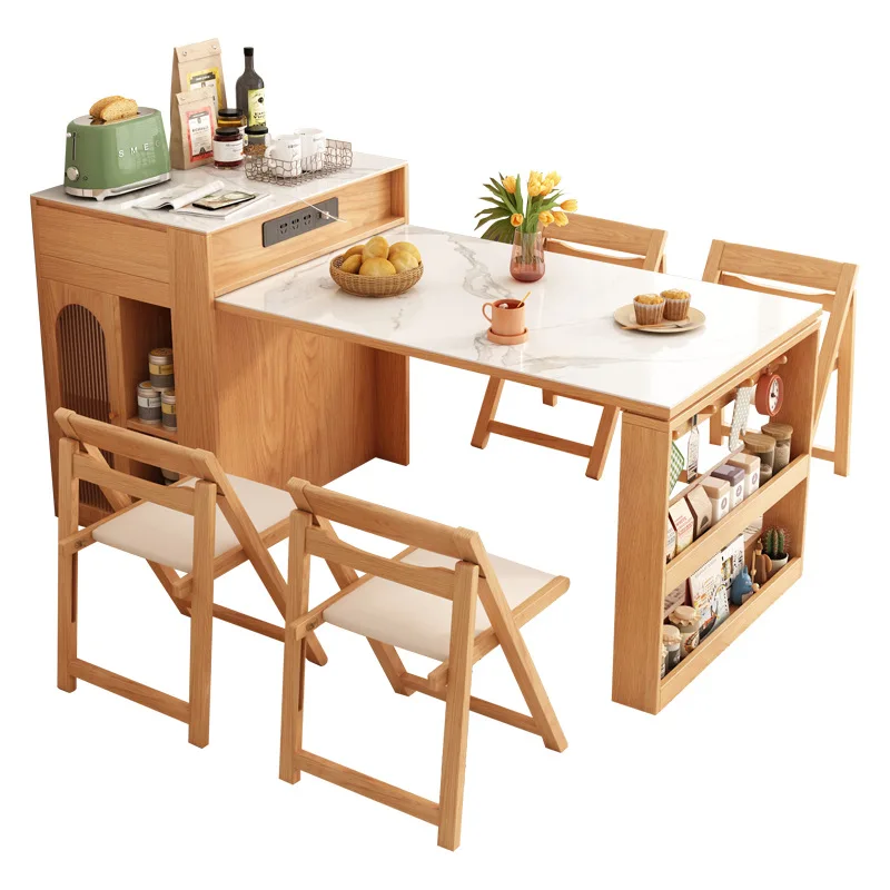 LMM rock slab island dining table integrated retractable household small apartment kitchen bar
