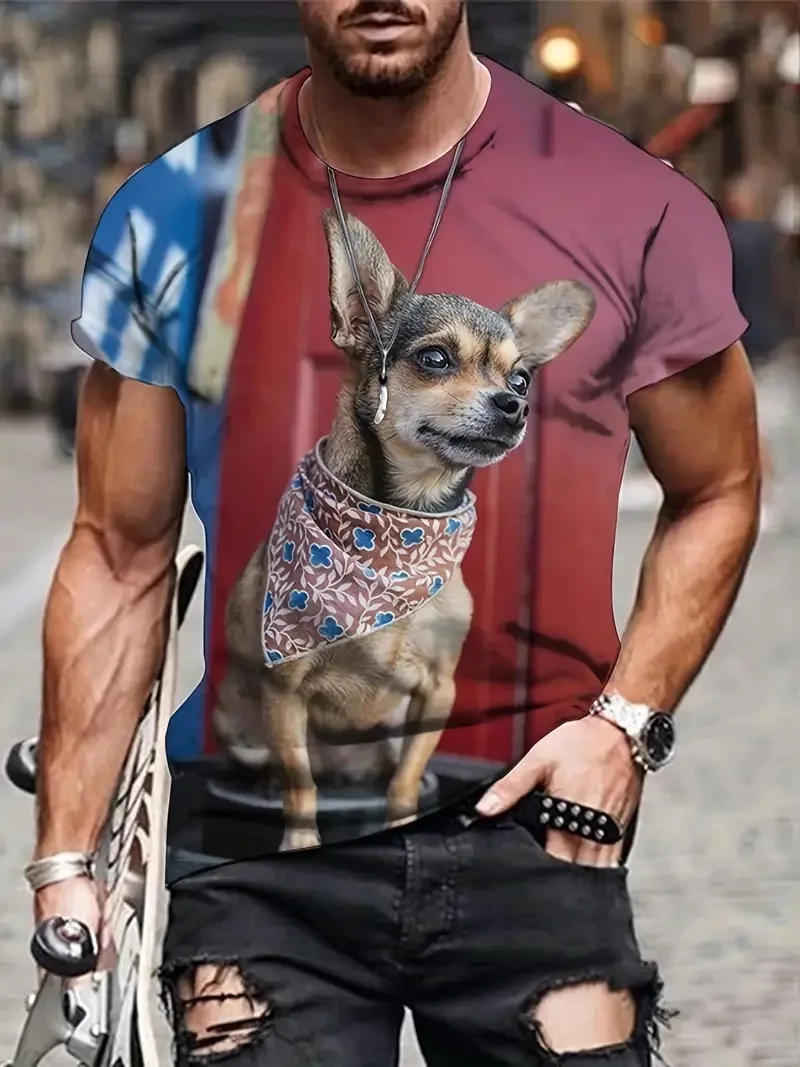 Summer Men Funny Dog T-Shirt 3D Printed Vintage Tops Tees Male Casual Stylowa odzież z krótkim rękawem Moda Crew Neck Streetwear