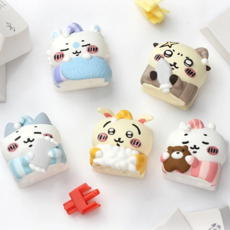 

Kawaii Chiikawa Keycap Hachiware Usagi Momonga Пижама стиль самостоятельного изготовления Аниме игра коллекция механическая клавиатура колпачок милые подарки