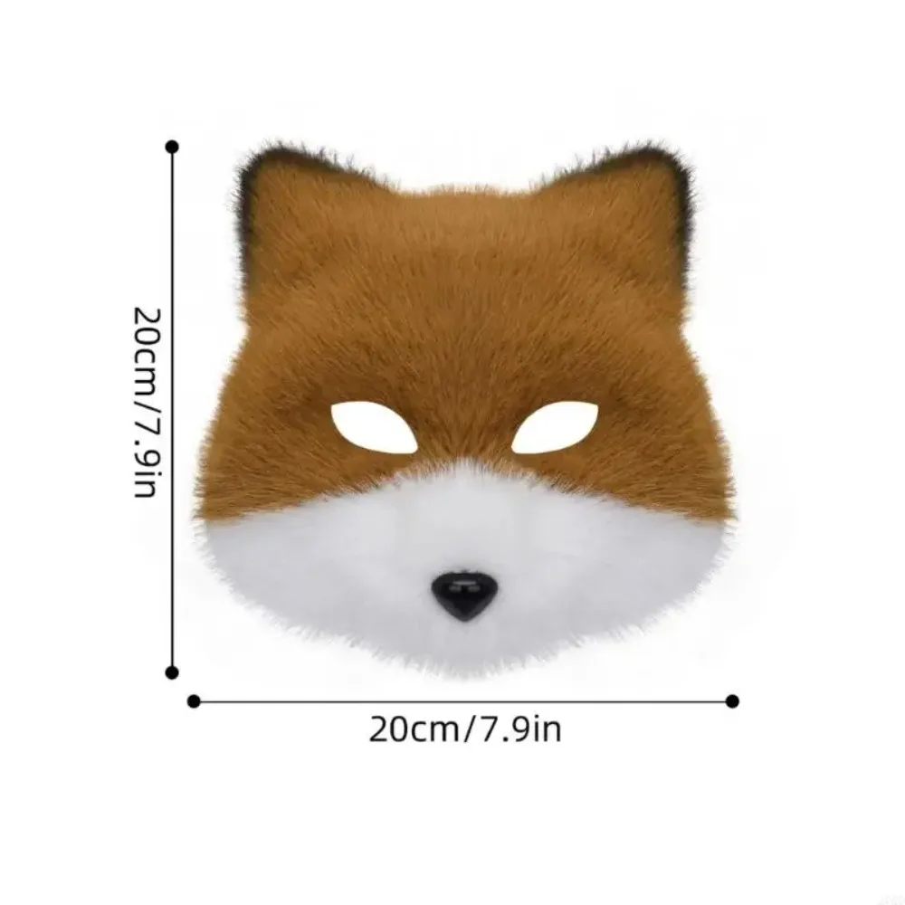 270D Faux Furs Wolf Foxes Mask Plush Cats Half Face Mask Foxes Cats Wolf Cosplay Costume for Masquerades Halloween Christmas 4