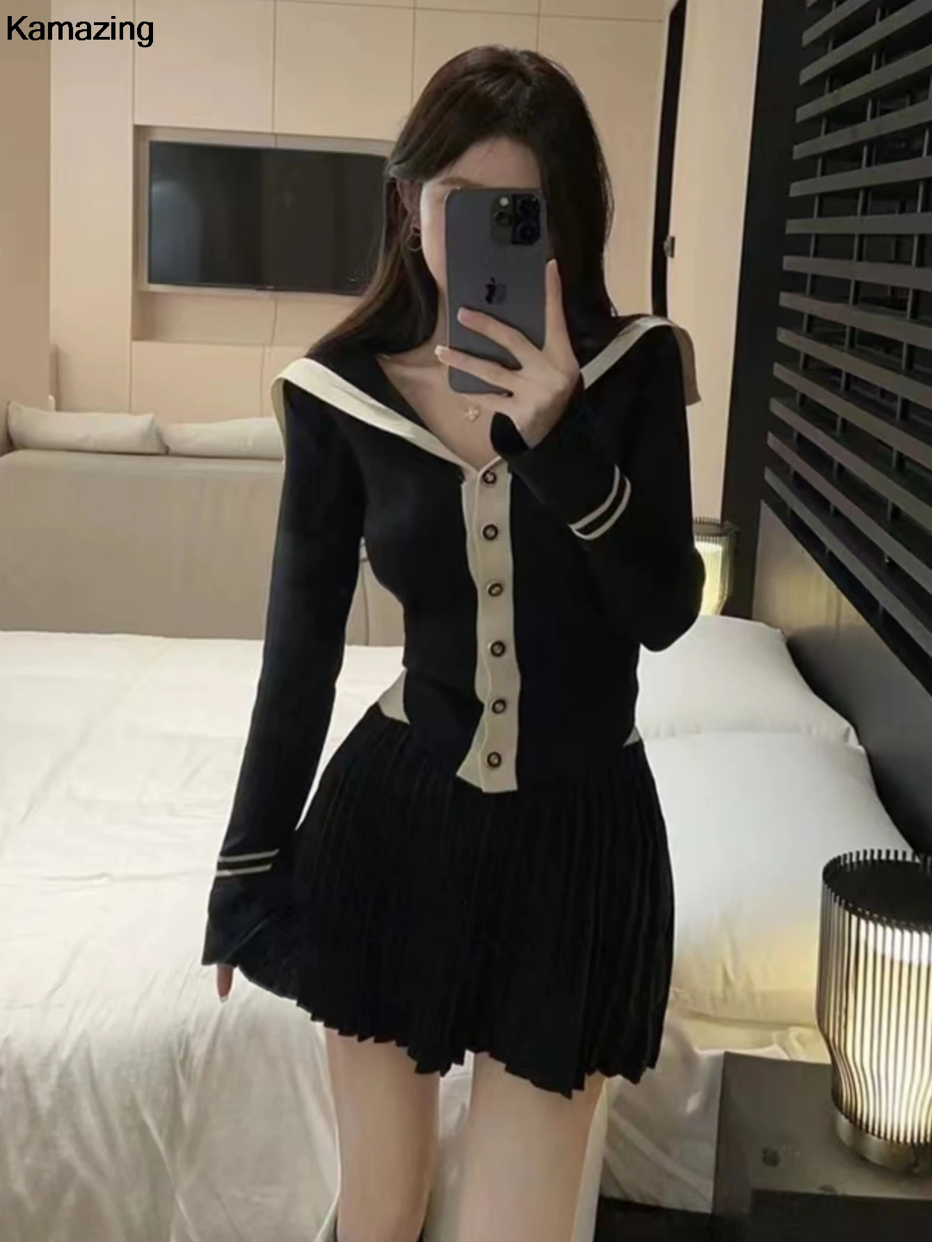 Korea Sweet Knitted Two Piece Set Women Autumn Slim Single Breasted Sweater Top Pleated Mini Skirt Suit Winter Fashion Outfits