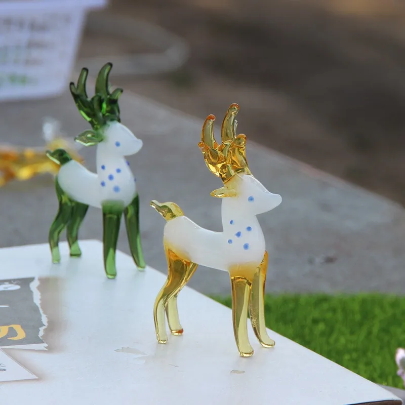 Colored Glaze Animal Figurines Crystal Glass Fawn Artifact Trending Craft Ornament Pink Deer Home Table Gift Living Room Decor