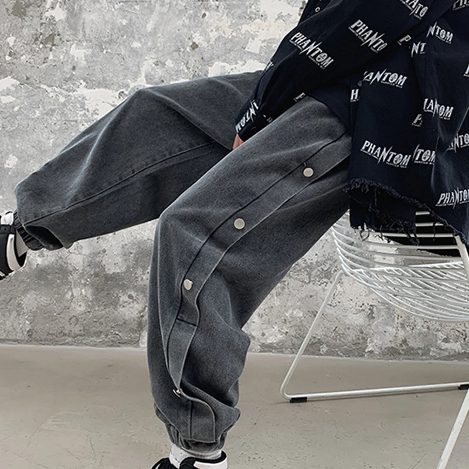 2024 Korean Style Straight-leg Trendy Cropped Jeans Youth Boys Loose-fit Bell Bottoms Casual Versatile Denim Pants