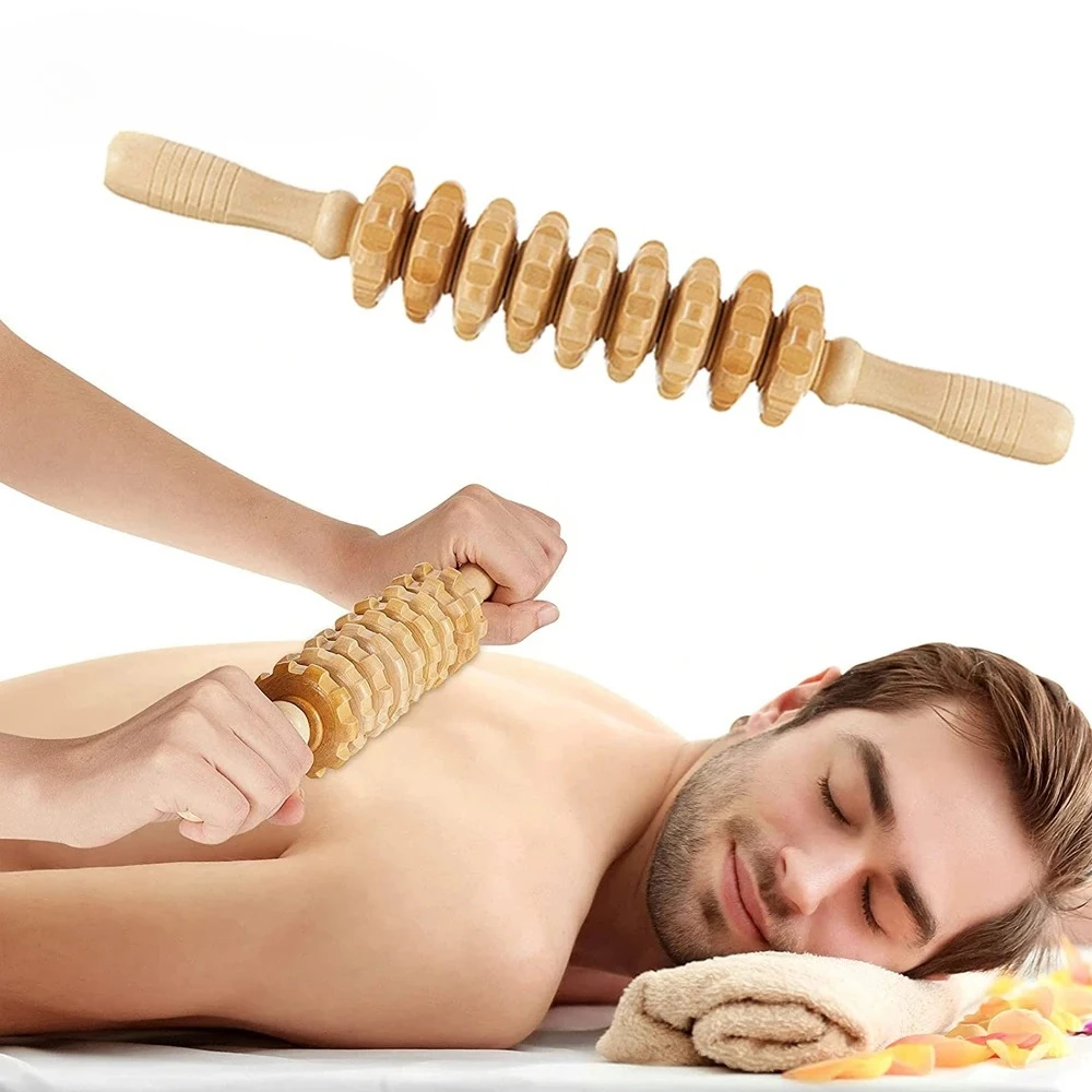 Wooden Massage Roller 9 Rotating Rollers for Body Shaping Anti-Cellulite Body Sculpting Massage Tool for Muscle Relaxation