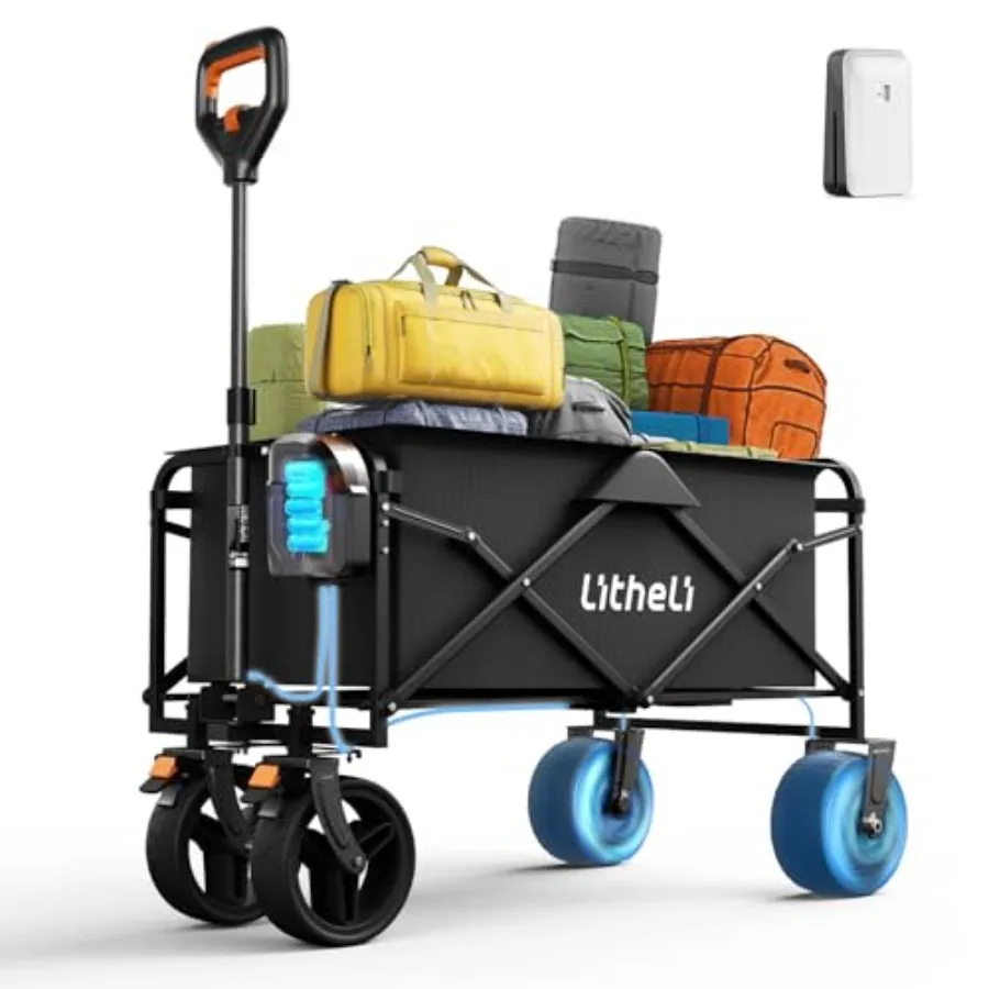 Outdoor lightweight utility cart, polypropylene, black, 100L collapsible folding wagon with wheels for beach, grocery, camping,