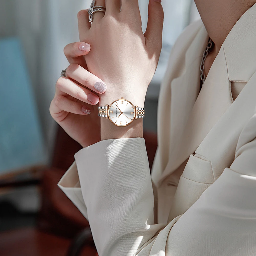 Luxury Fashion Rose Gold Stainless Steel Women Watch Elegent Japan Movement Quartz Wristwatch Simple Round Dial Waterproof Watch