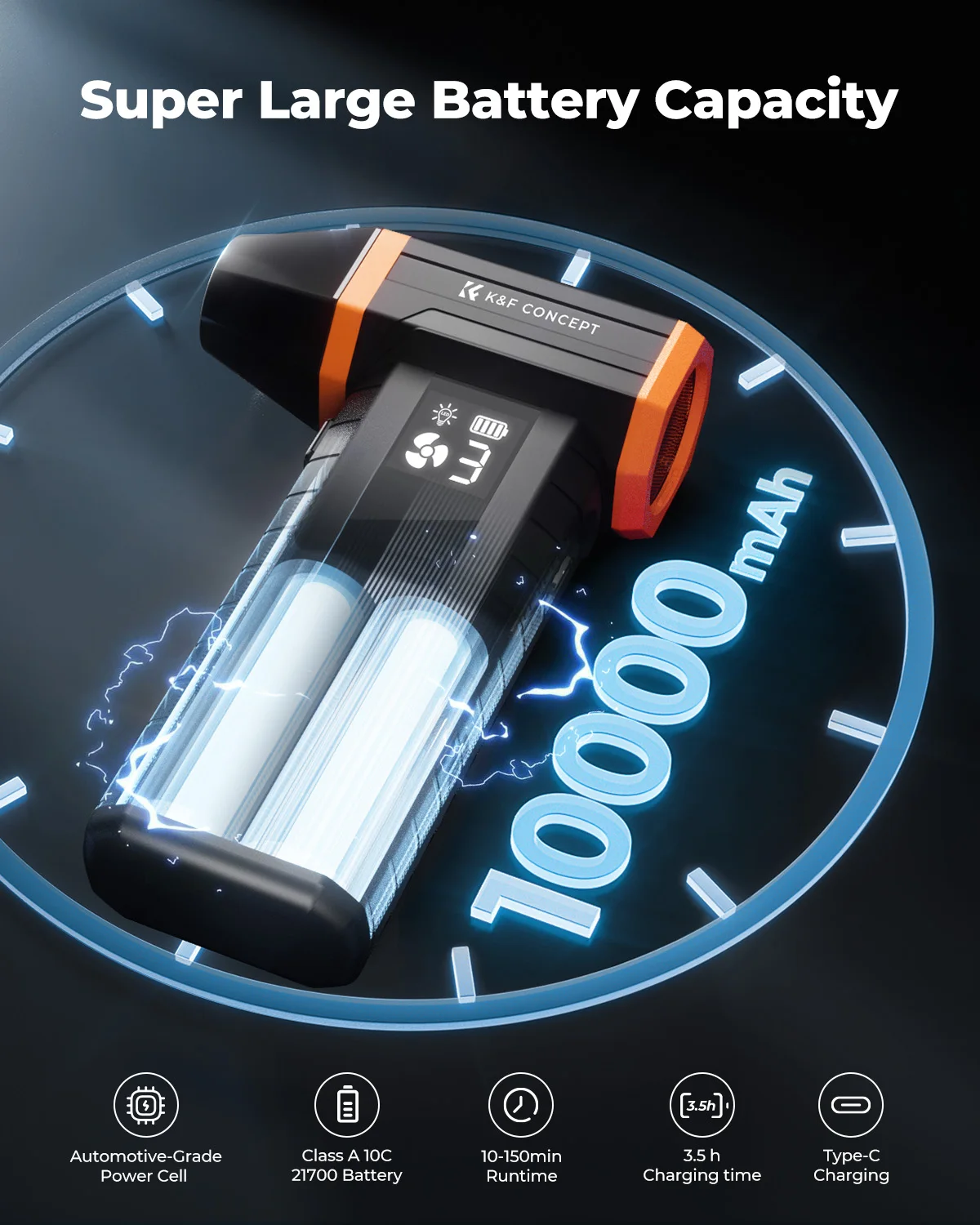 350000RPM Electric Air Duster LED Screen Vacuum Compressed 2-in-1 Air Blower&Suction Cleaner for Camera,PC,Laptop Keyboard Clean - Image 3