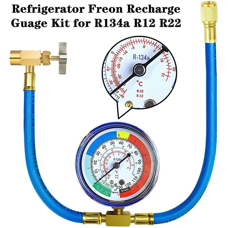 A84G-2X R134A Refrigerator Freon Recharge Hose Kit, R134A AC Refrigerant Charging Hose Gauge, Piercing Valve Hose Refrigerant