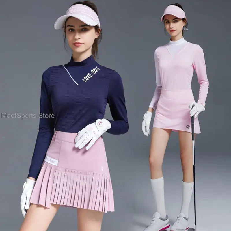 

Sg Ladies Long Sleeve Ice Silk Shirt Women Sunscreen Golf T-Shirt Quick-Dry Tops Ladies Pleated Golf Skirt Slim Pencil Skort Set