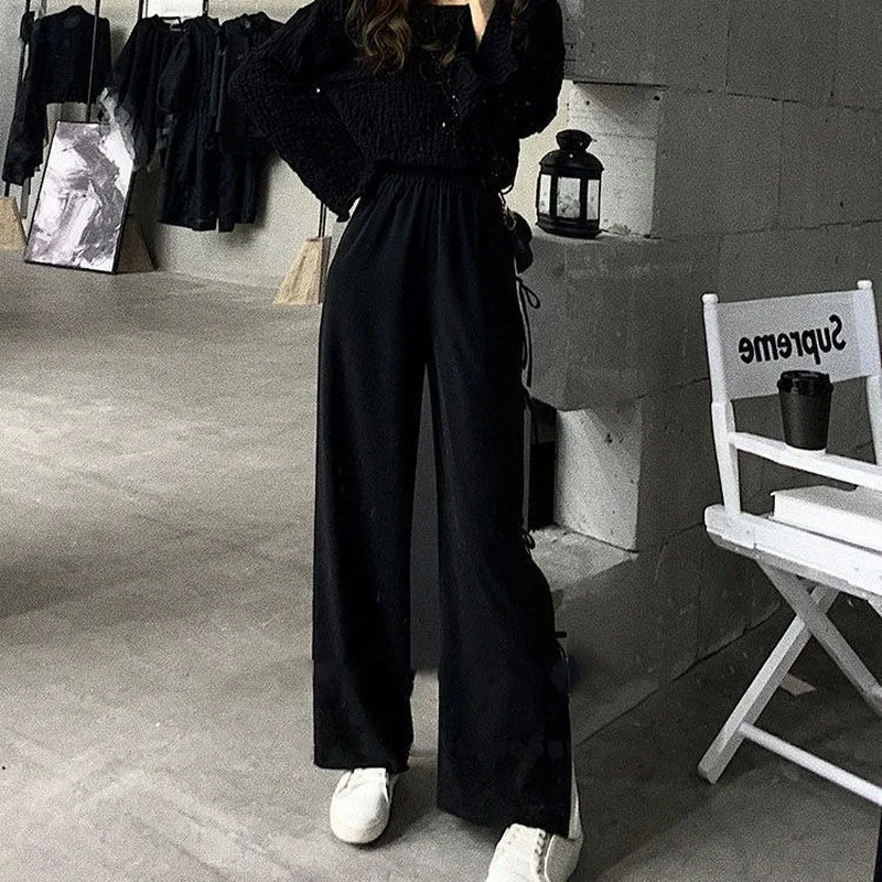 Pants Women Patchwork Loose Summer Preppy Casual Korean Style Wide Leg Trousers All-match High Waist Teens Cozy New Design