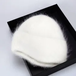 Rabbit Fur Beanies Soft Warm Fluffy Winter Hat for Women Angora Knitted Hat Skullies Beanies Female Bonnet Woman Knit Cap