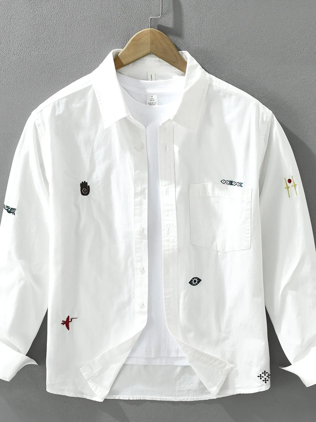 Elegant Embroidered Pure Cotton Long Sleeve Loose Fit Collared Casual Shirt for Men Autumn Fashion Trend Loose Shirt