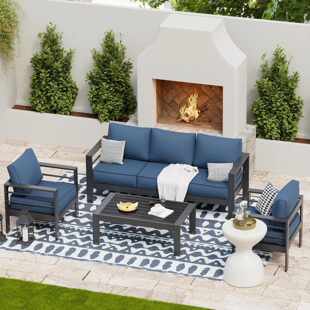 Aluminum Patio Furniture Set, 5 inch Cushion, Include Furnitures Waterproof Cover, 5 Seats Outdoor Furniture Seating Set