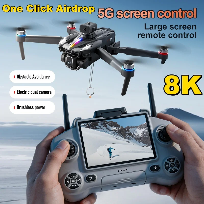 Brushless Drone 8K SEC Dual Camera Large Screen Control One Click Airdrop Quadcopter Optical Flow Obstacle Avoidance RC Drones