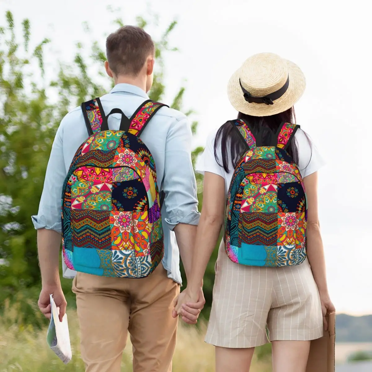 Womens Multicolor Medallion Print Canvas Backpack Olive Green Handcrafted Printed Everyday Travel Canvas  main image 2