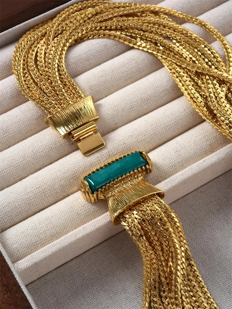 Retro Booklet Weaving Multi Layered Necklaces Brass Metal Chain for Women Gold Color Jewelry European And American Personality