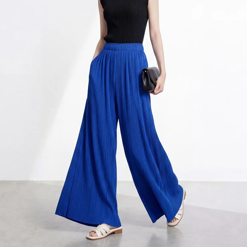 

Miyake Pleated New 2026 Original Wide-Leg Pants Elastic Waist Draped Versatile Casual Pleated Floor-Length Straight Pants Pleat